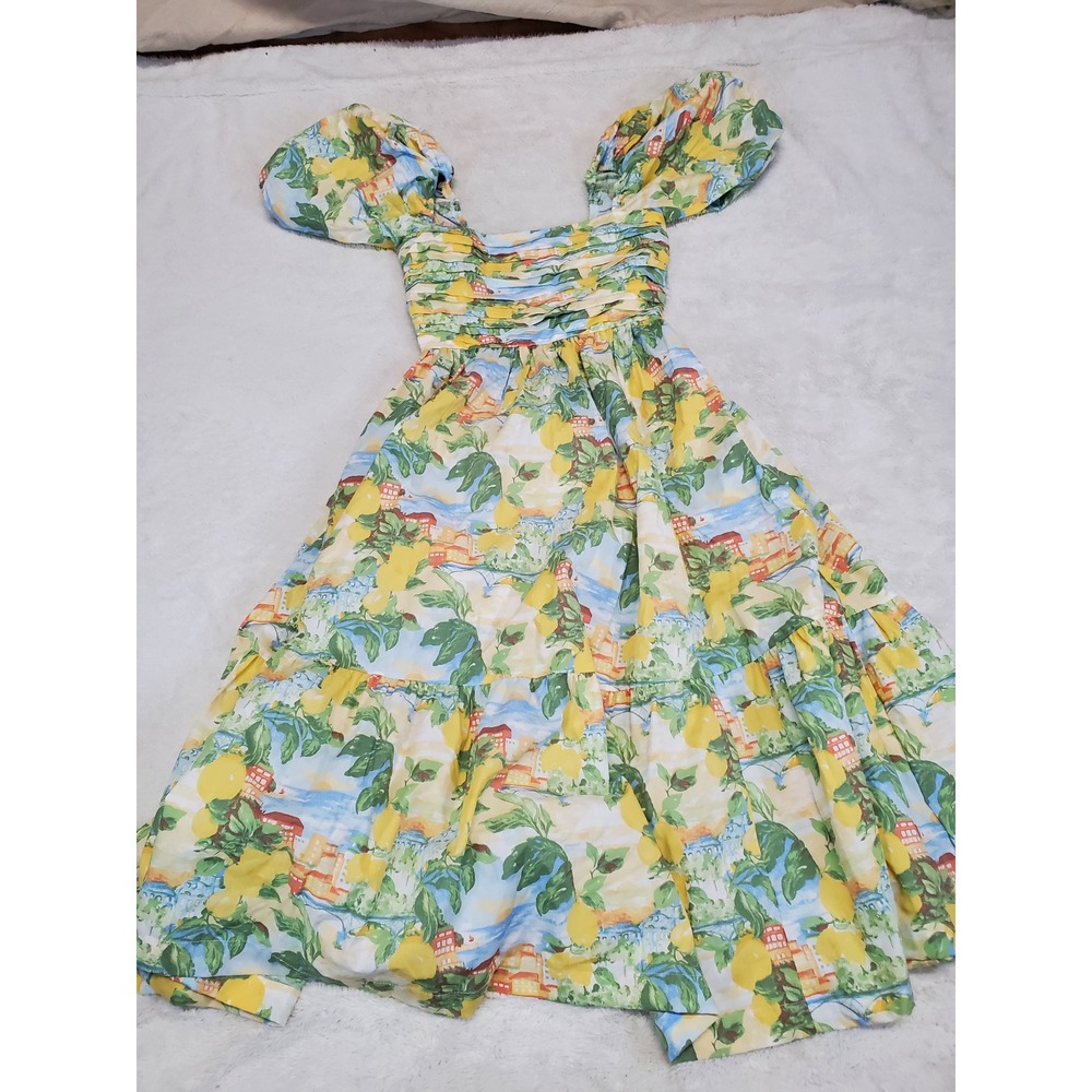 Abercrombie & Fitch Yellow Green Emerson Puff Sleeve Tiered Maxi Dress XS Petite
